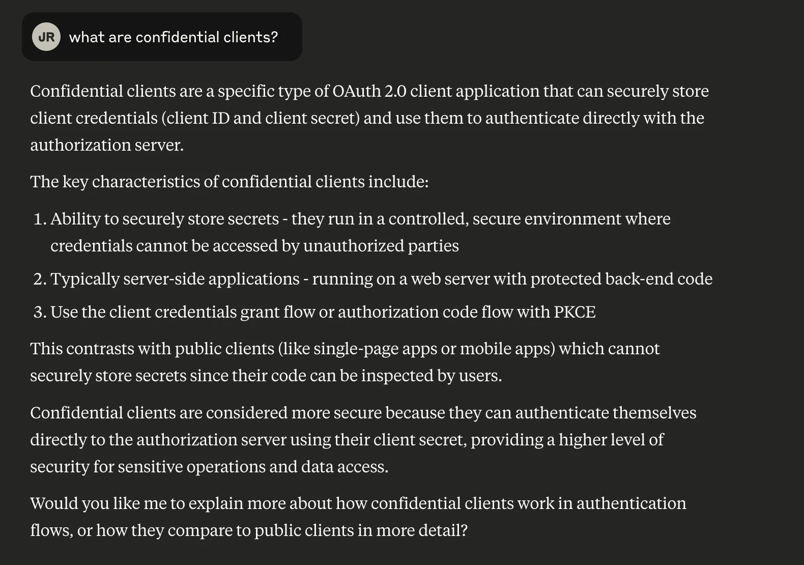 a screenshot from a claude chat showing the results of the query "what are confidential clients"